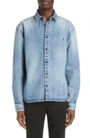 Saint Laurent Men's Destroyed Denim Western Shirt In Trouville Beach Blue