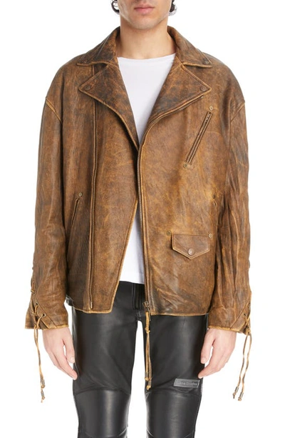 ACNE STUDIOS LACE-UP CRINKLED LAMBSKIN BIKER JACKET