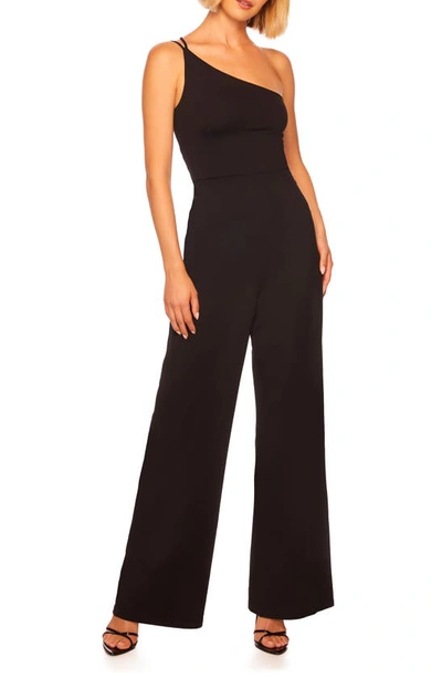 Susana Monaco Double String One-shoulder Wide Leg Jumpsuit In Black