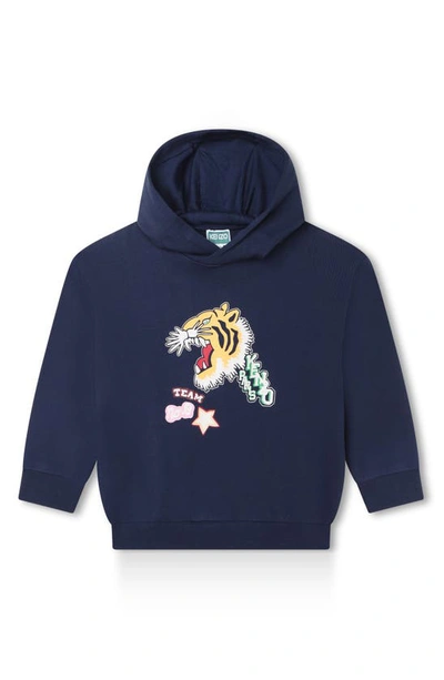 Kenzo Kids' Varsity Tiger-print Cotton-jersey Hoodie In Blue