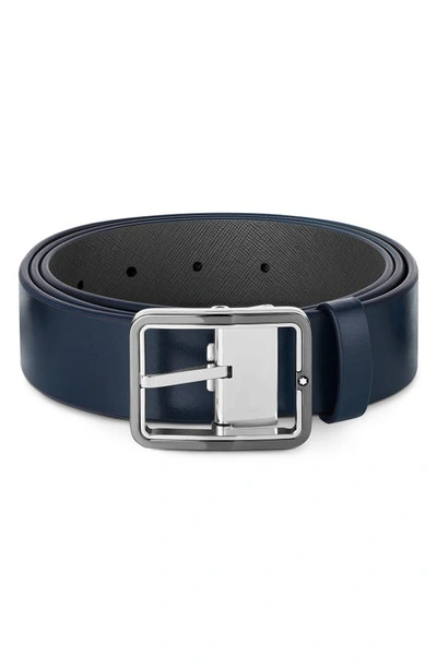 Montblanc 35 Mm Reversible Leather Belt In Blue