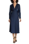 Maggy London Twist V-neck Long Sleeve Midi Dress In Twilight Navy