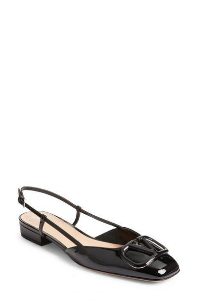 Valentino Garavani Vlogo Patent Slingback Ballerina Flats In Black