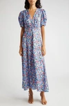 Saloni Lea Printed Long Dress In Light Blue