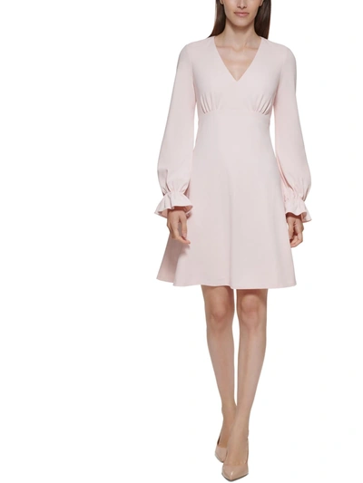 Calvin Klein Plus Womens Ruffle Sleeve V-neck Sheath Dress In Beige