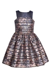 Iris & Ivy Kids' Shadow Stripe Jacquard Illusion Neck Dress In Navy