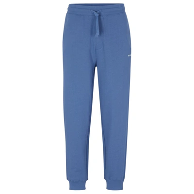 Hugo Cotton-terry Tracksuit Bottoms With Logo Print In Light Blue