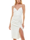 Emerald Sundae Juniors Womens Gathered Split Hem Bodycon Dress In White