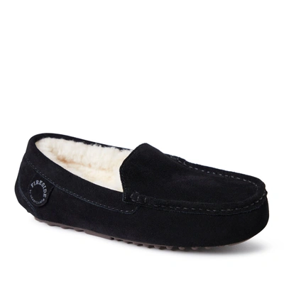 Dearfoams Fireside By  Women's Mel Genuine Shearling Moccasin In Black/cream