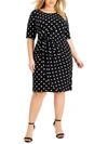 CONNECTED APPAREL PLUS WOMENS POLKA DOT RUCHED SHIFT DRESS