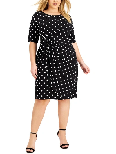 Connected Apparel Plus Womens Polka Dot Ruched Shift Dress In Black