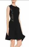 L AGENCE STEPHANIE KNIT & LEATHER FLARED DRESS IN BLACK