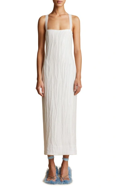 Khaite Fabia Wavy Plisse Linen Open-back Sleeveless Midi Dress In White