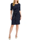 CONNECTED APPAREL PETITES WOMENS POLKA DOT RUCHED SHEATH DRESS