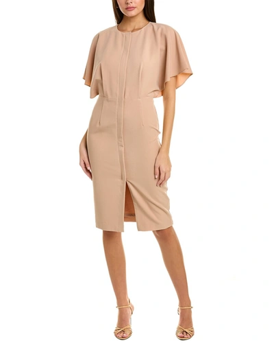 Black Halo Holland Flutter-sleeve Button-down Midi Dress In Brown