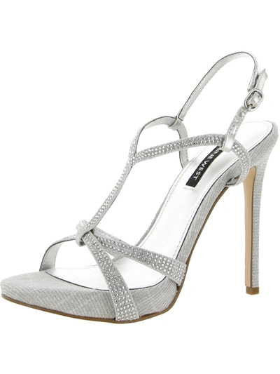 Nine West Ulliy Womens Metallic Ankle Strap Strappy Sandals In Silver