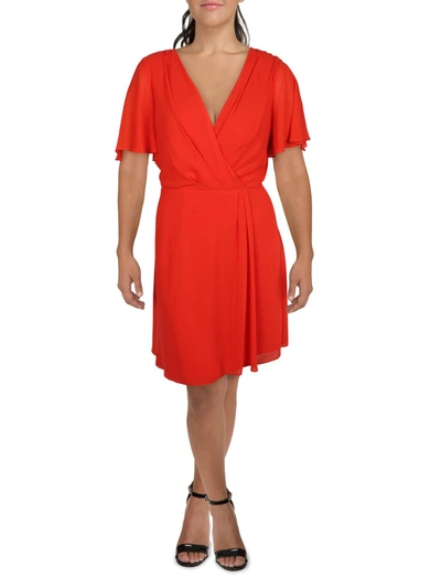 Lauren Ralph Lauren Womens Pleated Midi Wrap Dress In Red