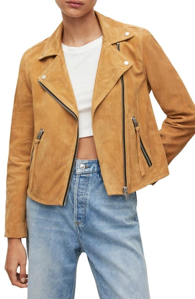 Allsaints Dalby Suede Biker Jacket In Warm Taupe
