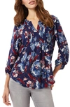 Jones New York Crepe De Chine Roll Tab Pintuck Blouse In Collection Navy Multi