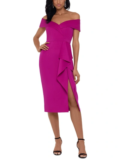 Xscape Waterfall-ruffle Off-the-shoulder Gown In Pink