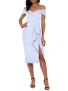 XSCAPE PETITES WOMENS KNIT WATERFALL RUFFLE COCKTAIL AND PARTY DRESS
