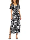 CONNECTED APPAREL PETITES WOMENS PRINTED COLD-SHOULDER MAXI DRESS