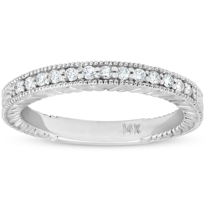 Pompeii3 1/5ct Diamond Vintage Womens Wedding Ring Stackable 14k White Gold Band In Multi