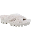 Charles By Charles David Zealous Womens Faux Fur Lugged Sole Flatform Sandals In White