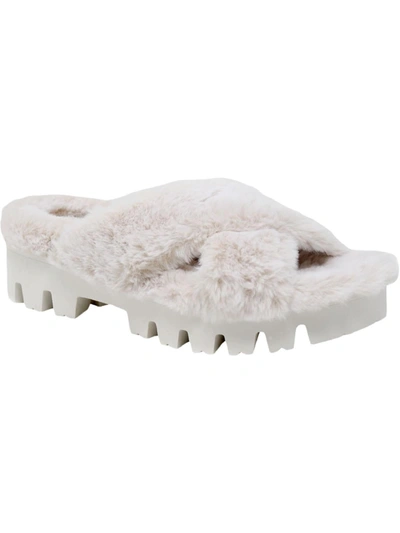 Charles By Charles David Zealous Womens Faux Fur Lugged Sole Flatform Sandals In White