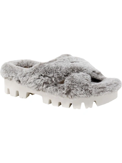 Charles By Charles David Zealous Womens Faux Fur Lugged Sole Flatform Sandals In Grey