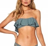 LAUNDRY BY SHELLI SEGAL LYNN SENSUAL SOLIDS SWIMSUIT BANDEAU RUFFLE TOP IN SLATED GLASS GRAY