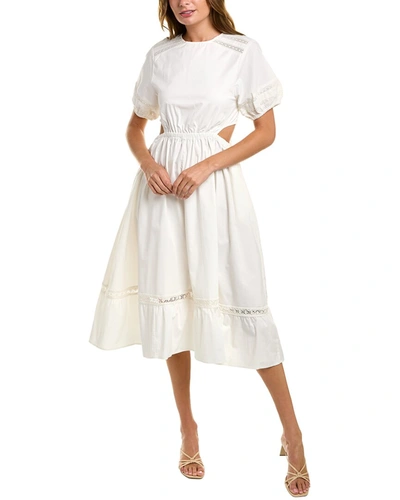 Leota Lace Trim Poplin Midi Dress In White