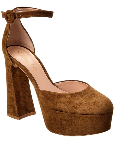 Gianvito Rossi Holly D'orsay 70 Suede Platform Pump In Brown