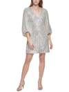 Eliza J Petites Womens Sequined Mini Cocktail And Party Dress In Silver