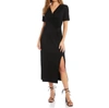 KAREN KANE FAUX WRAP MIDI DRESS IN BLACK