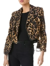 ALICE AND OLIVIA WOMENS LEOPARD CROP MOTORCYCLE JACKET