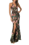 DRESS THE POPULATION IRIS FLORAL EMBROIDERED MERMAID GOWN