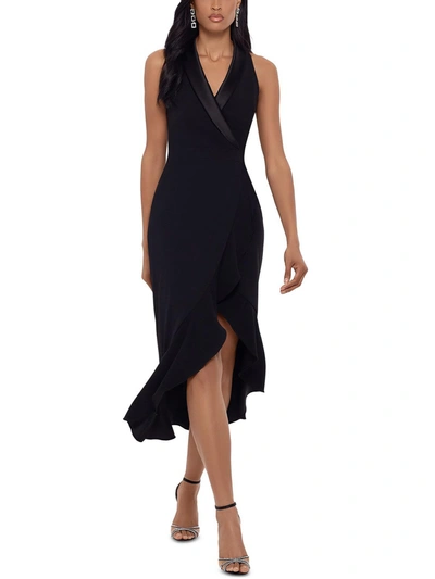 Xscape Womens Ruffled Collared Maxi Dress In Black