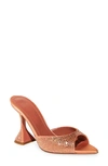 Amina Muaddi Caroline Crystal Embellished Pointed Toe Sandal In Satin Peach/ Crystal