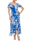 London Times Petite Floral Flutter-sleeve Ruffle Dress In Blue