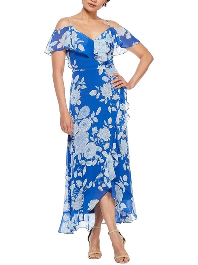 London Times Petites Womens Printed Maxi Maxi Dress In Blue