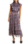 LOST + WANDER LOST + WANDER LOVE STORY SMOCKED RUFFLE SATIN MAXI DRESS