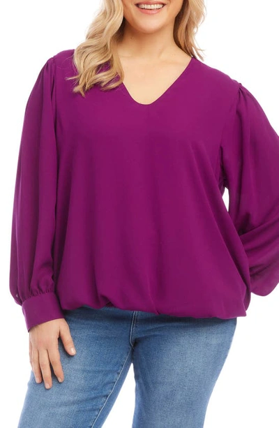 Karen Kane Balloon Sleeve V-neck Crepe Blouse In Magenta