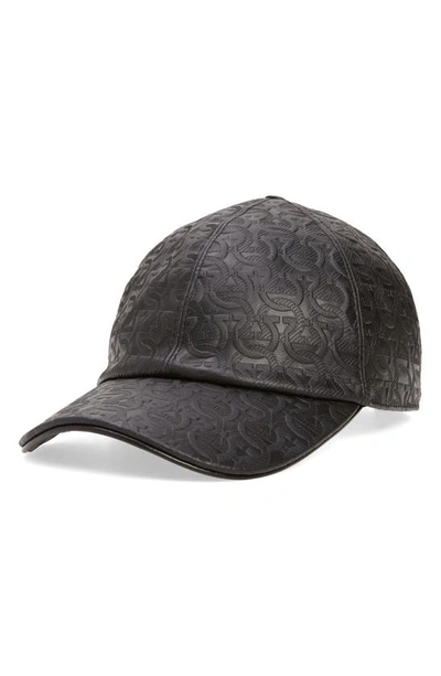 Ferragamo Gancini Leather Baseball Cap In Black