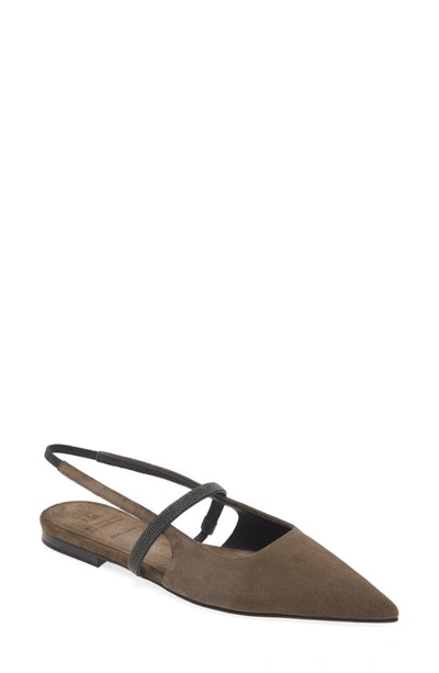 Brunello Cucinelli Monili Pointed Toe Slingback Flat In C8769 Torba