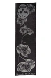 Alexander Mcqueen Orchid Jacquard Wool-silk Scarf In Black