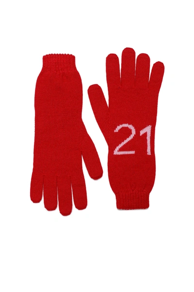 N°21 Kids' Intarsia-knit Logo Gloves In Red