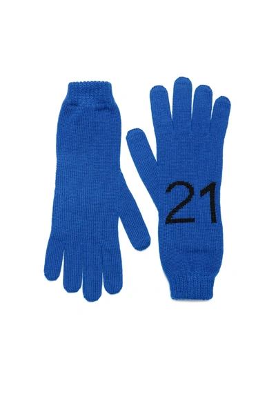 N°21 Kids' Intarsia-knit Logo Gloves In Blue