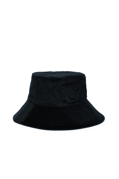 N°21 Kids' Logo-patch Corduroy Bucket Hat In Black