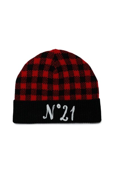 N°21 Kids' Logo-embroidered Knitted Hat In Red